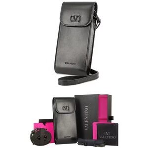 Authentic Valentino Mini Crossbody Bag Sunglasses Case Purse Black Leather